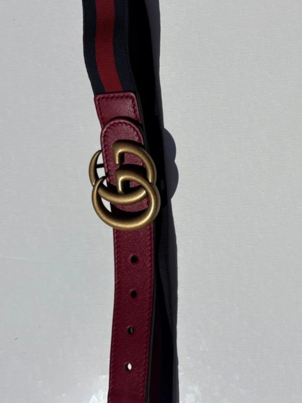 Authentic Gucci Kids Double G Web Belt Red Navy Leather Made in Italy